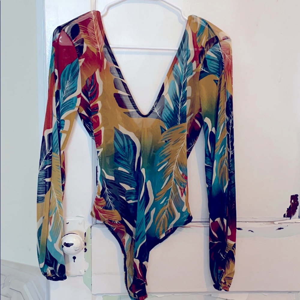 NWOT Jungle colorful sheer body suit never worn